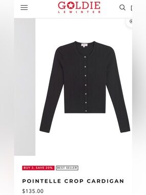 Goldie POINTELLE CROP CARDIGAN, NWT, 
size Small, black